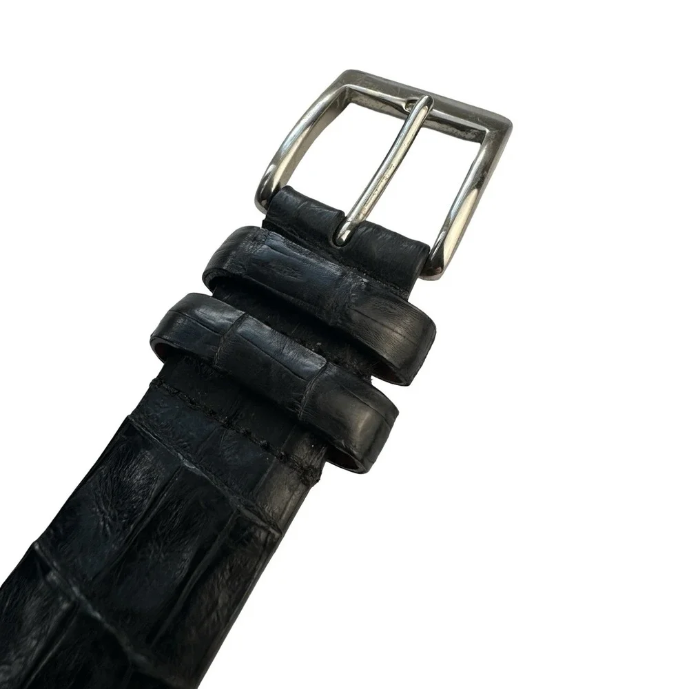 Bespoke Solid Black Genuine Crocodile Belly Mens Belt Brass Buckle 36 NWOT